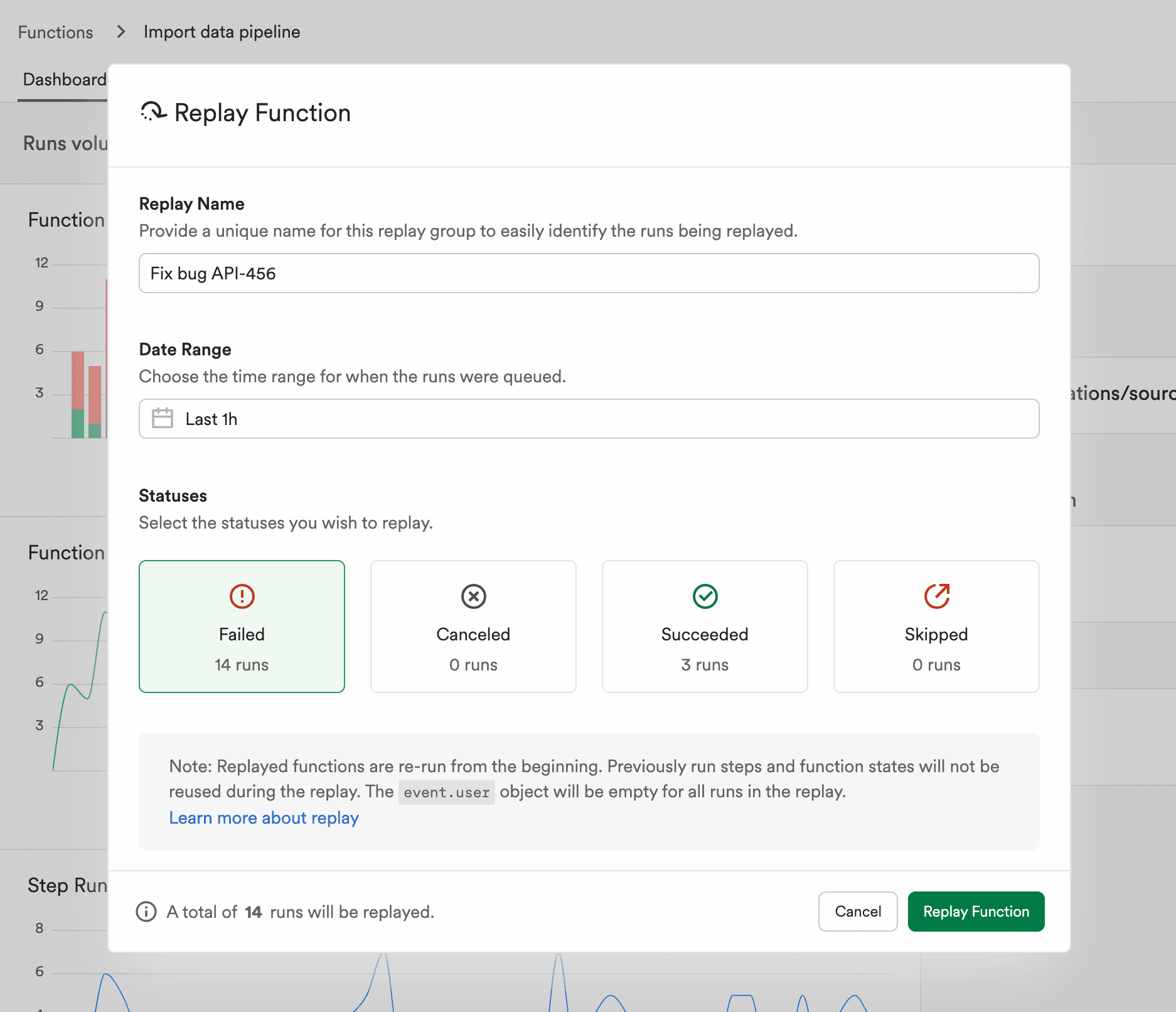 Replay modal form filled